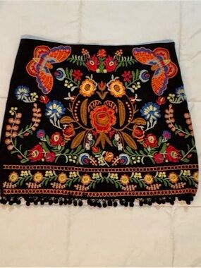 envy Black Mini Skirt with Vibrant Floral & Butterfly Embroidery